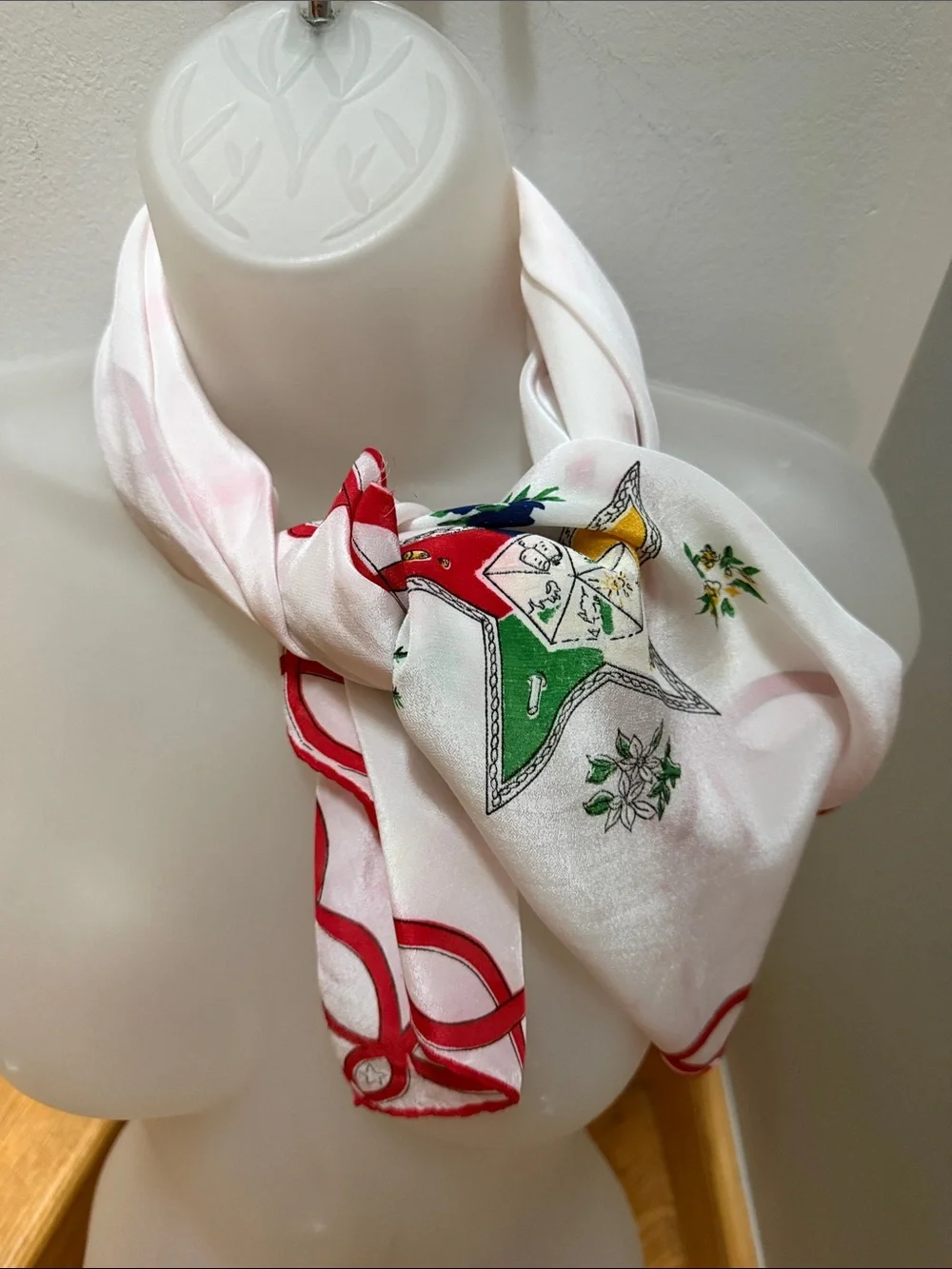 VTG Order of the Eastern Star (OES) Floral Silk Scarf Red Border 1960s – 1970’s